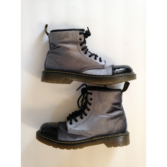 Doc Dr Martens grey blue velvet patent 8 eye boots - Picture 2 of 7